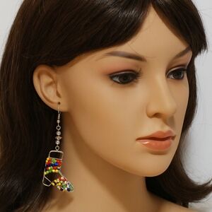 Handmade Colorful Beaded Silver tone Wire Drop Earrings Boho Festival Jewelry